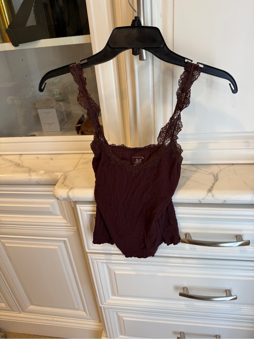Ribbed Lace-Trim Cami Tank - Deep Wine